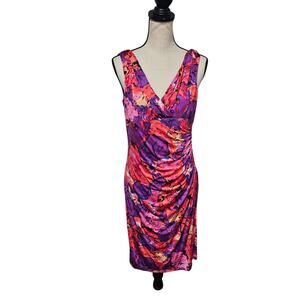 Lauren Ralph Lauren Floral Watercolor Sleeveless Ruched Dress Sz 12 Fairy Purple